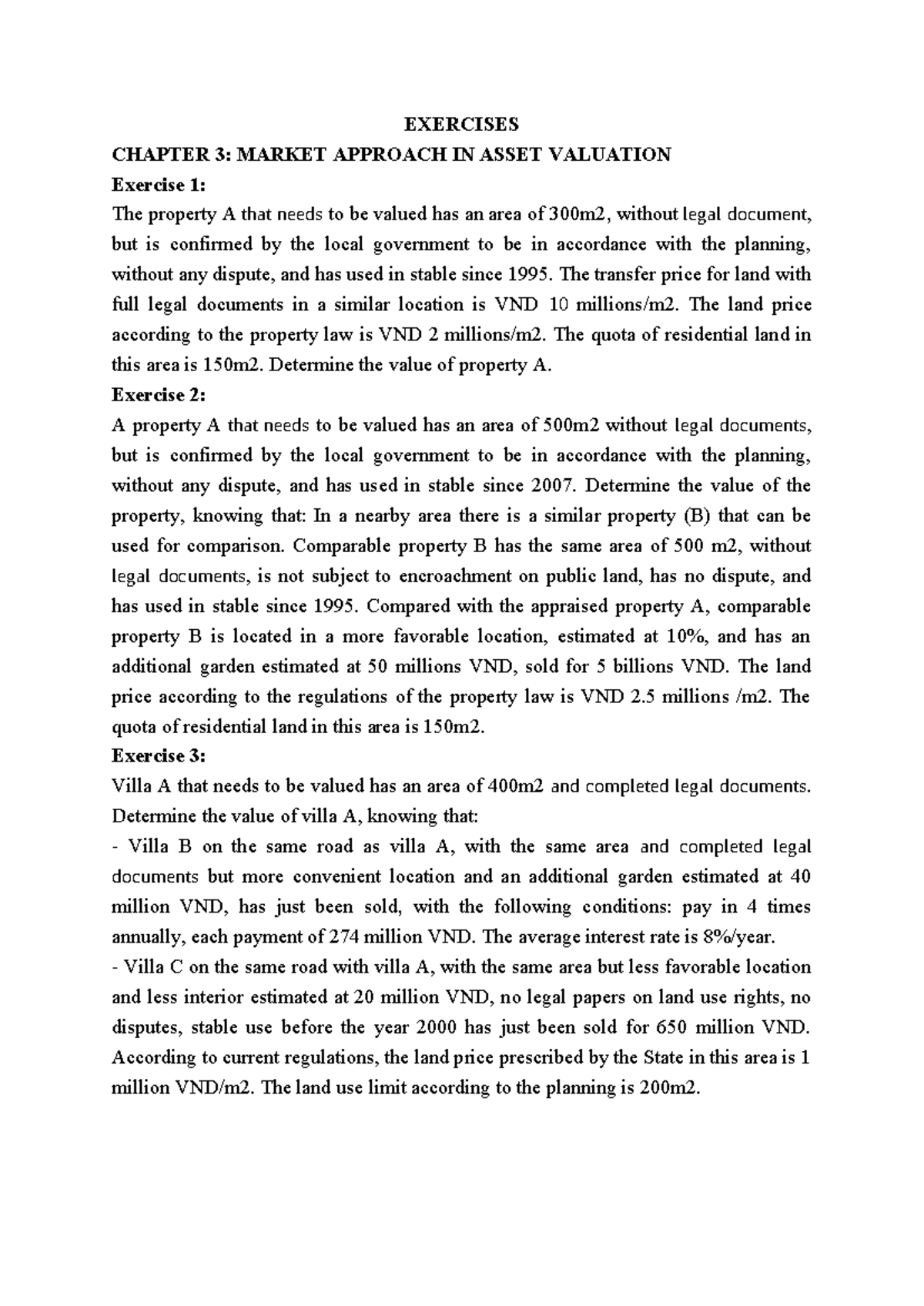 Exercises Chapter 3: Market Approach in Asset Valuation (2025) - Studocu