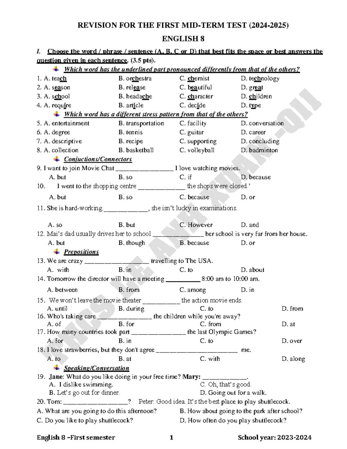 Revision for the First Test - English 8 Semester 1 - Studocu