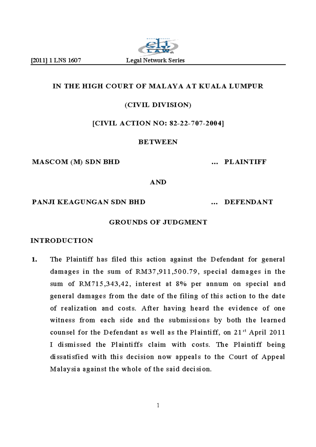 1 LNS 1607 Legal Network Series: Judgment Analysis in Mascom vs. Panji ...