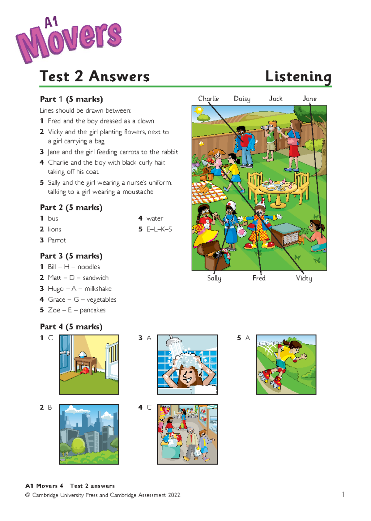 A1 Movers 4 Test 2 Answers - Listening & Reading Practice - Studocu