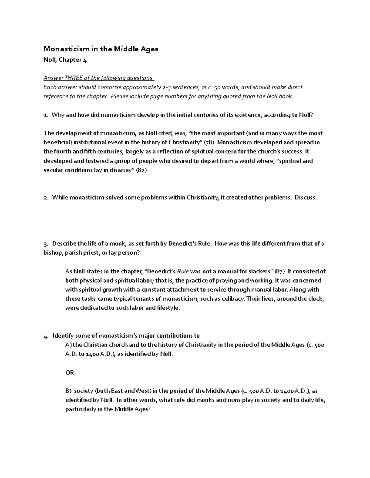 Noll 4 Summary of Key Turning Points in Monasticism Studocu