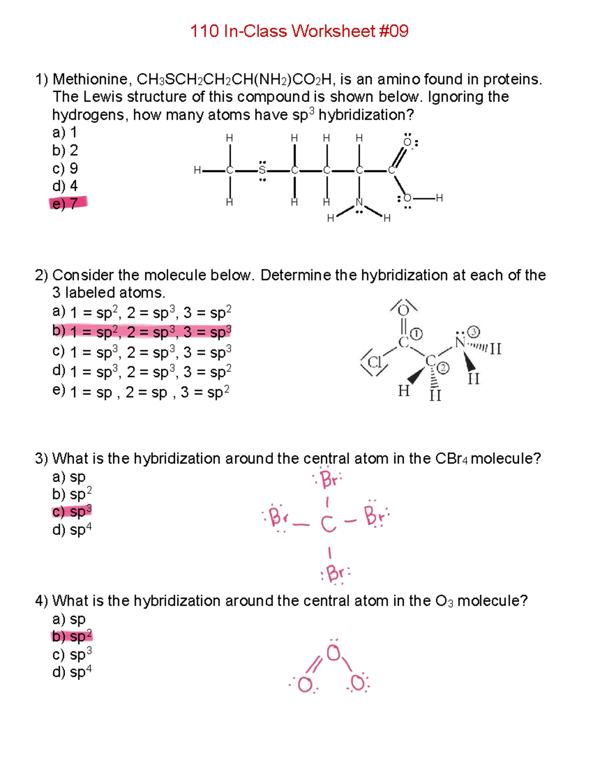 Hybridization Chemistry Worksheets