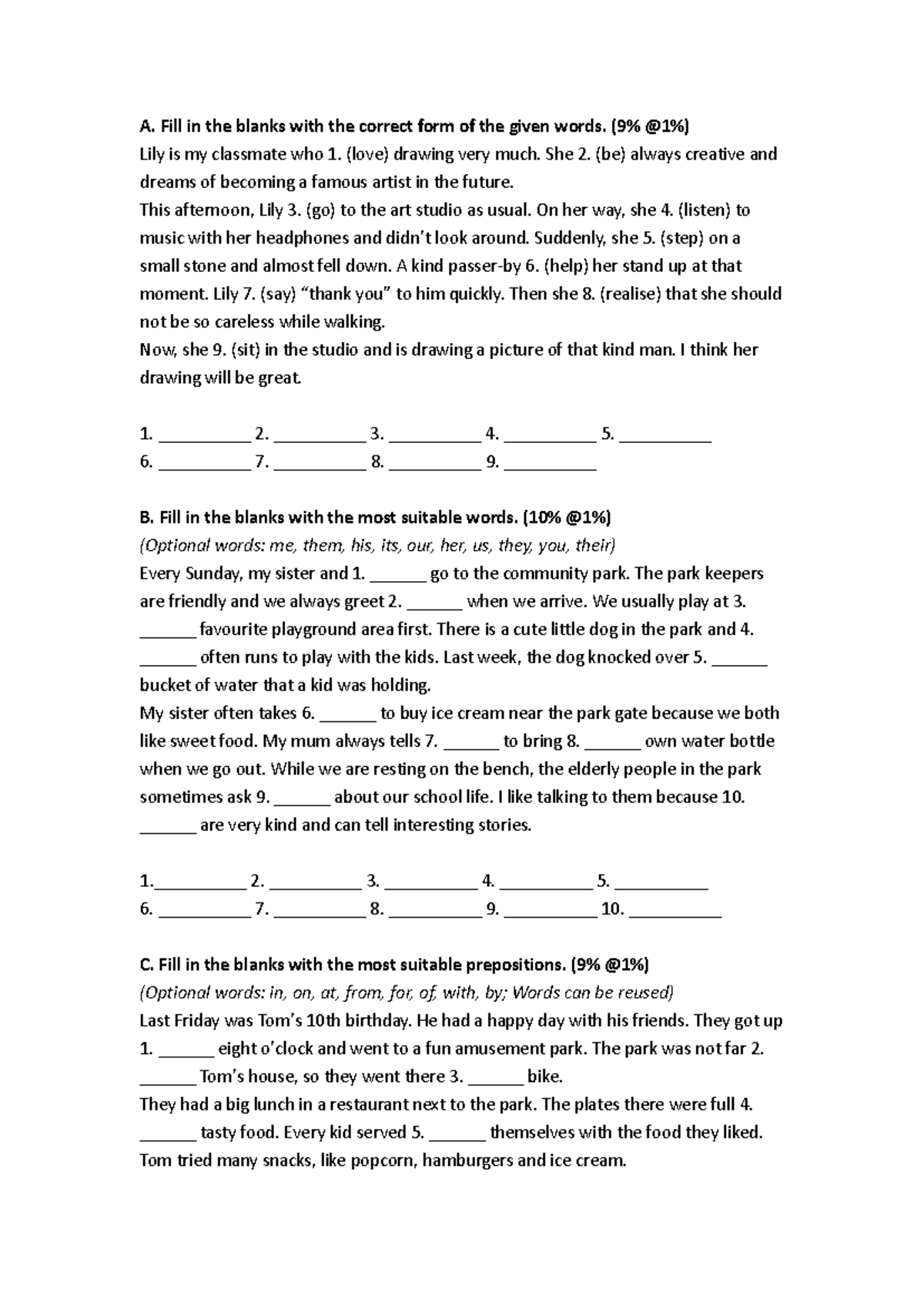 A - Fill in the Blanks Exercise Answers - Studocu