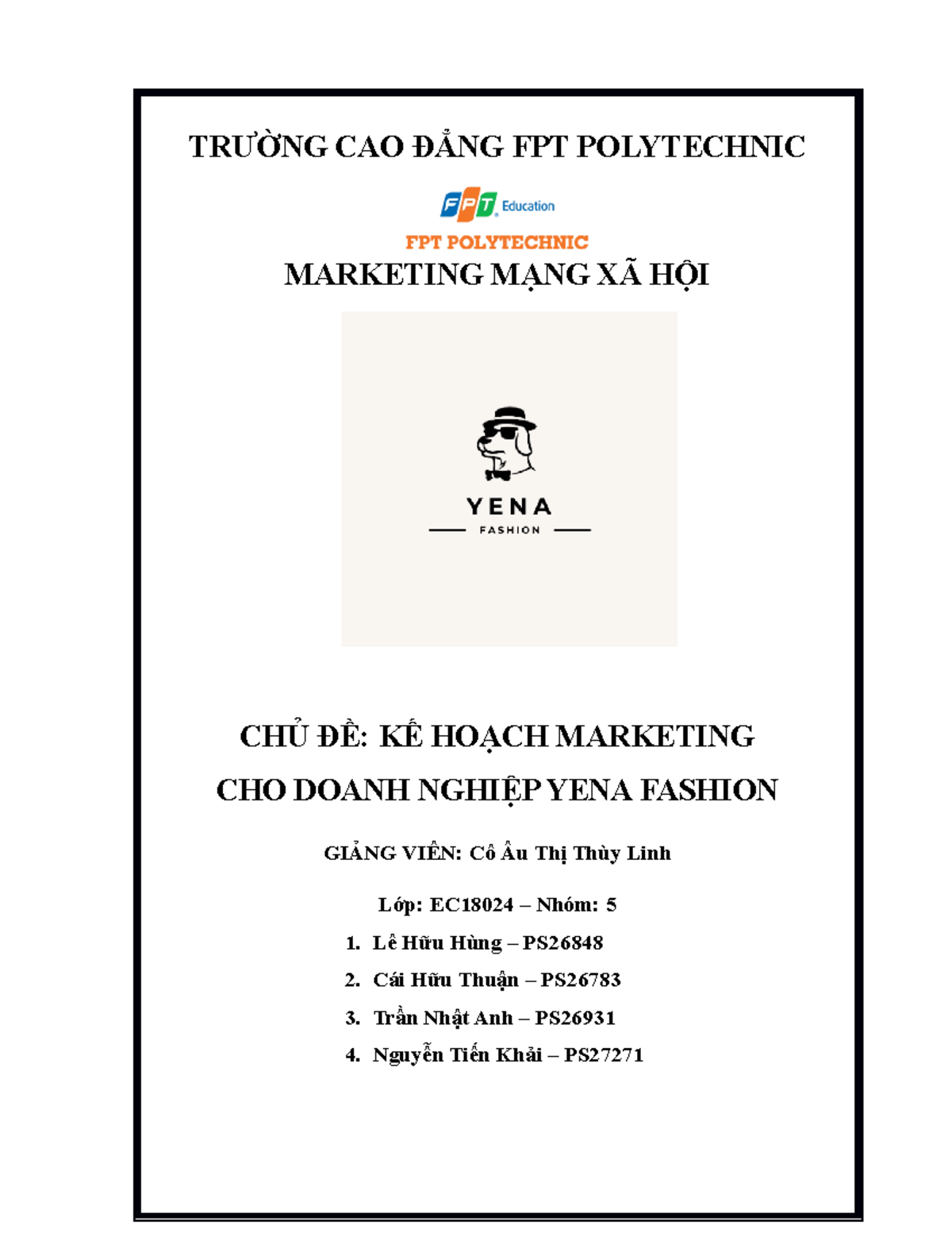 EC18204 Social Marketing Stage 1 Group 5 - TRƯỜNG CAO ĐẲNG FPT ...