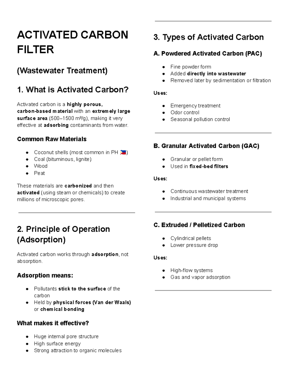 ACF: Overview of Activated Carbon Filter in Wastewater Treatment - Studocu