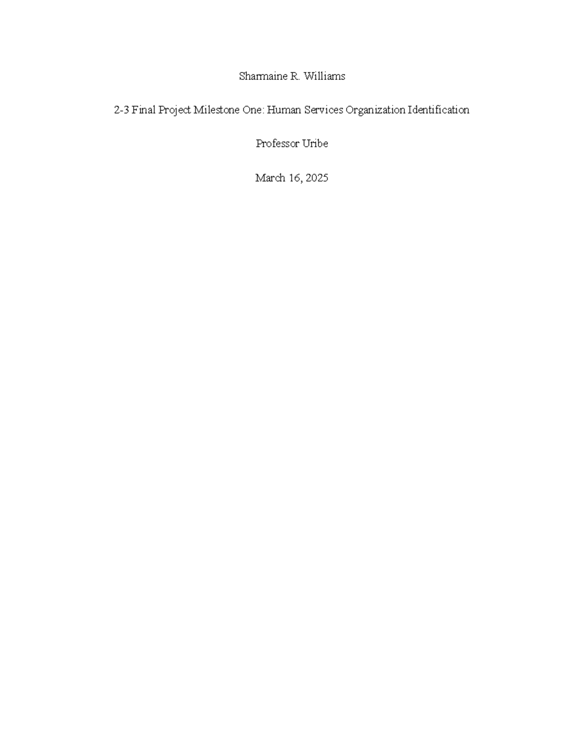 HSE 2-3 Final Project Milestone 1: Identifying Human Services Org - Studocu