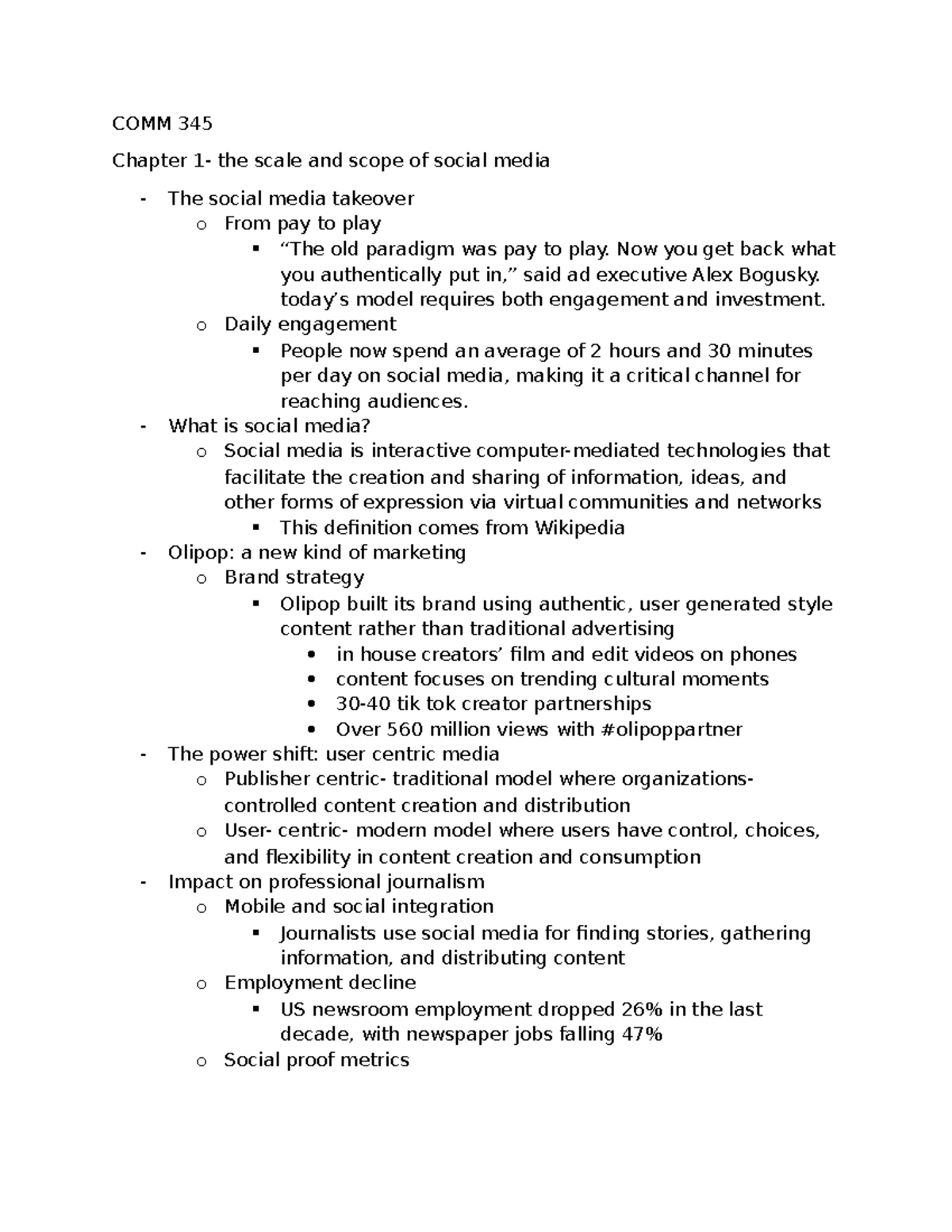 COMM 345: Chapter on Social Media Strategy and Impact - Studocu
