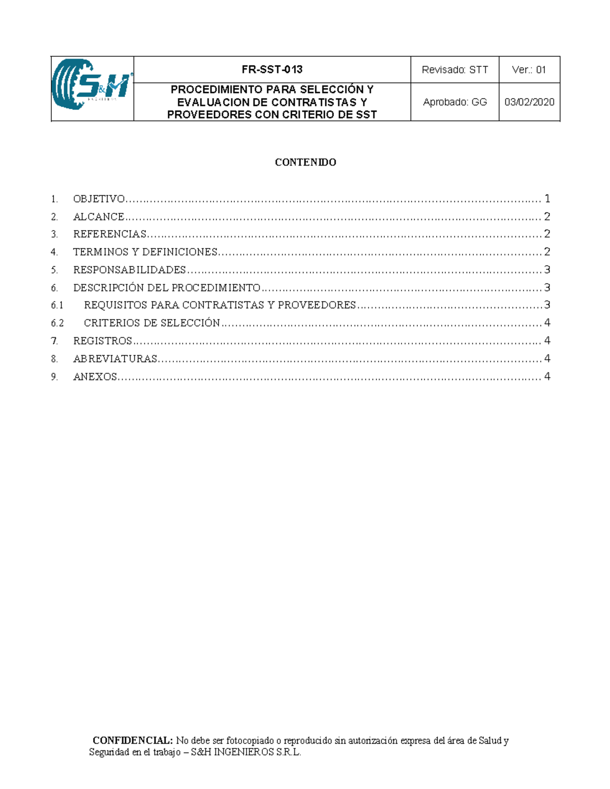 PR-SST-013 Procedimiento de Selección y Evaluación de Contratistas y Proveedores - Document Preview