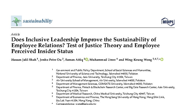 Sustainability 2022: Impact of Inclusive Leadership on Employee ...
