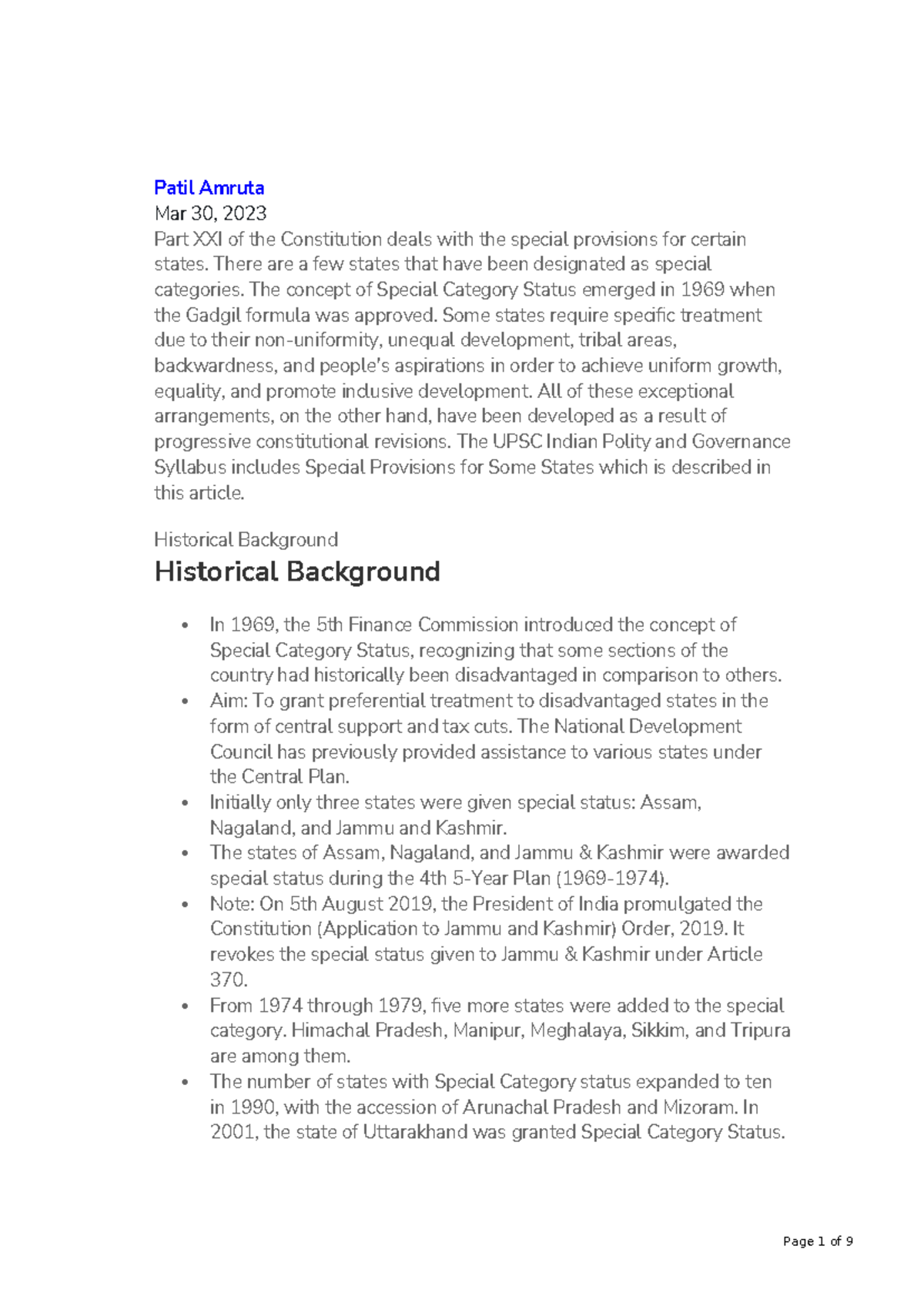 Article 371 A to J: Special Provisions for Certain States in India ...