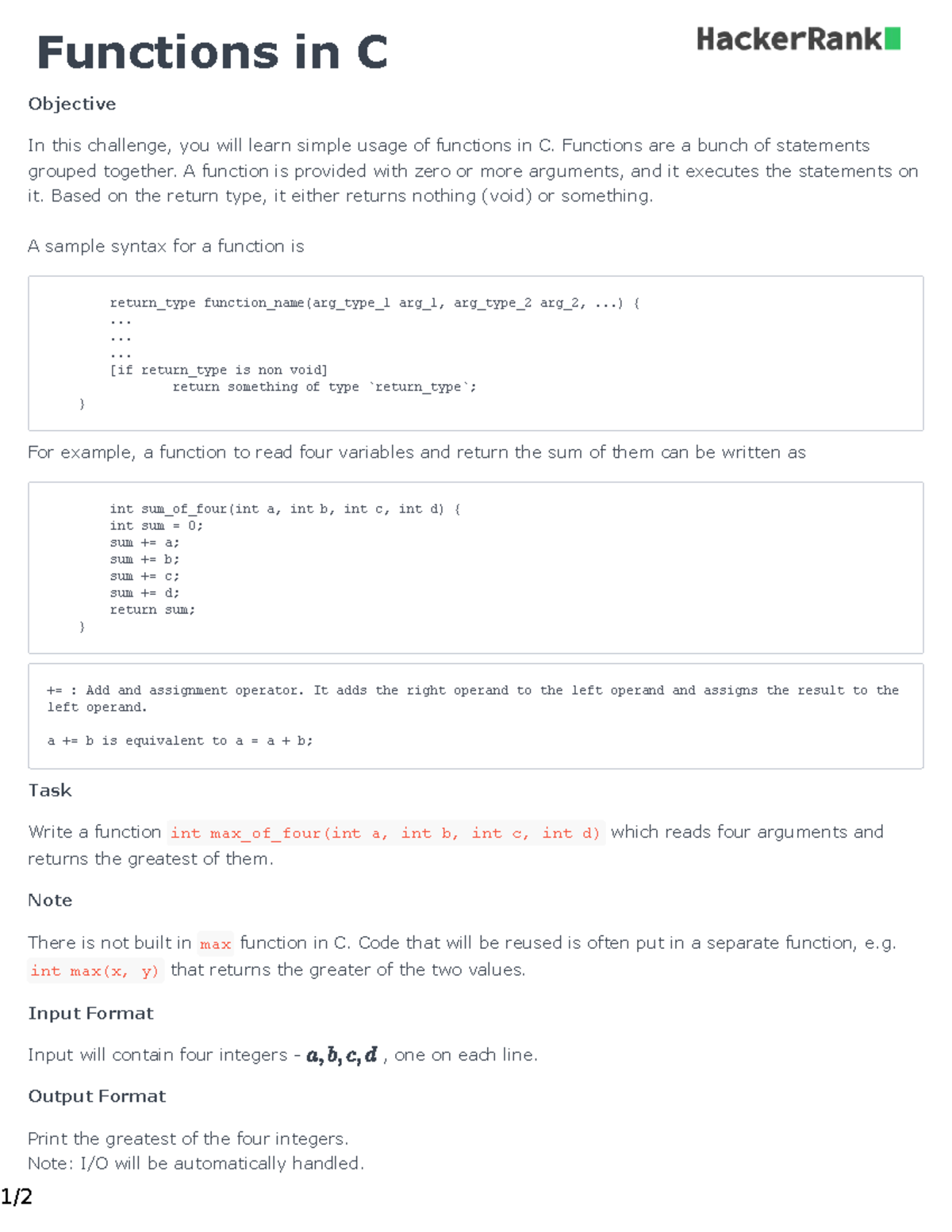 C Programming Functions: Max of Four Integers Challenge - Studocu