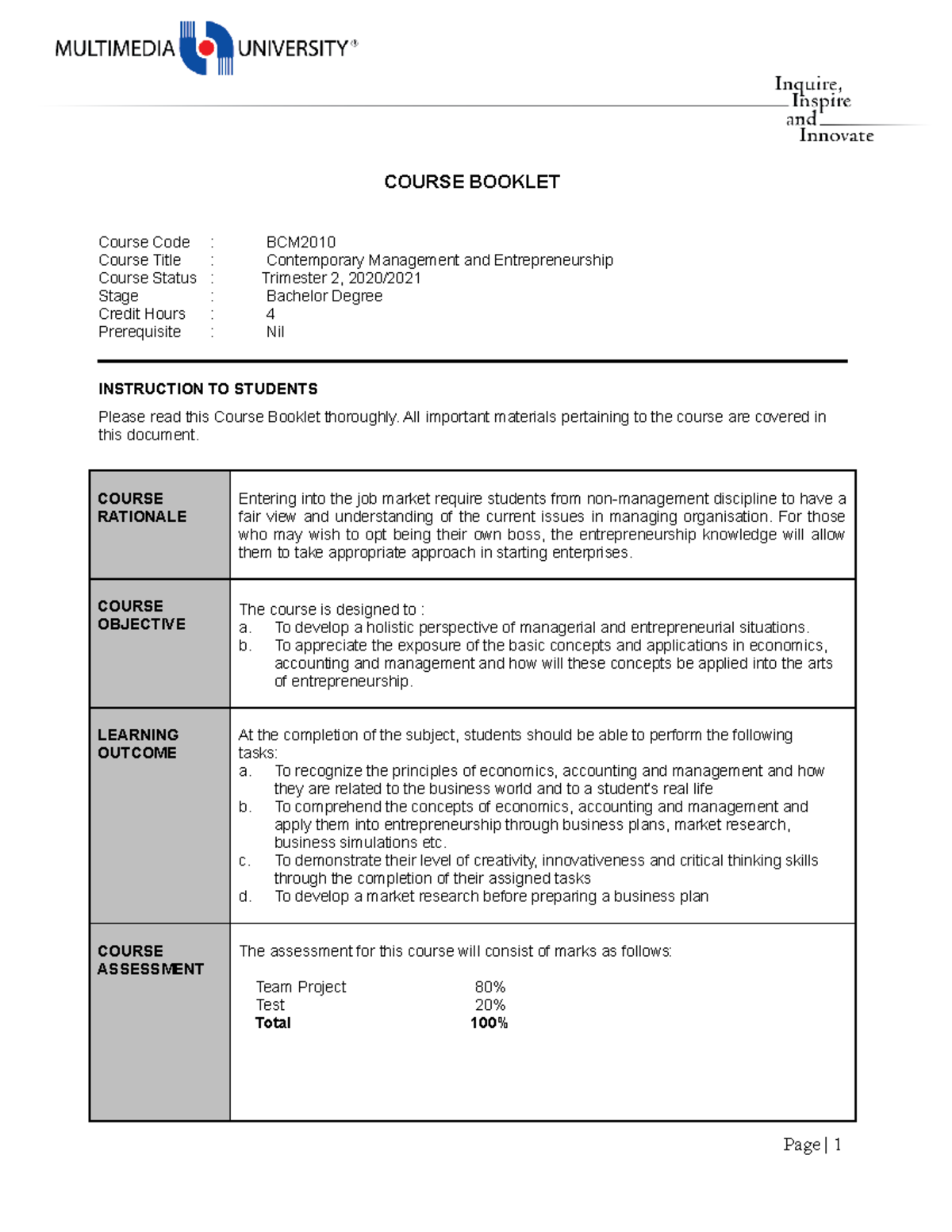 Coursework Booklet Sem (Tri, 2020) - COURSE BOOKLET Course Code : BCM ...