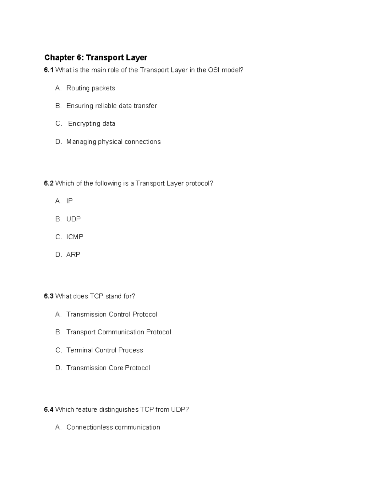 Chapter 6: Transport Layer Overview and Key Concepts - Studocu