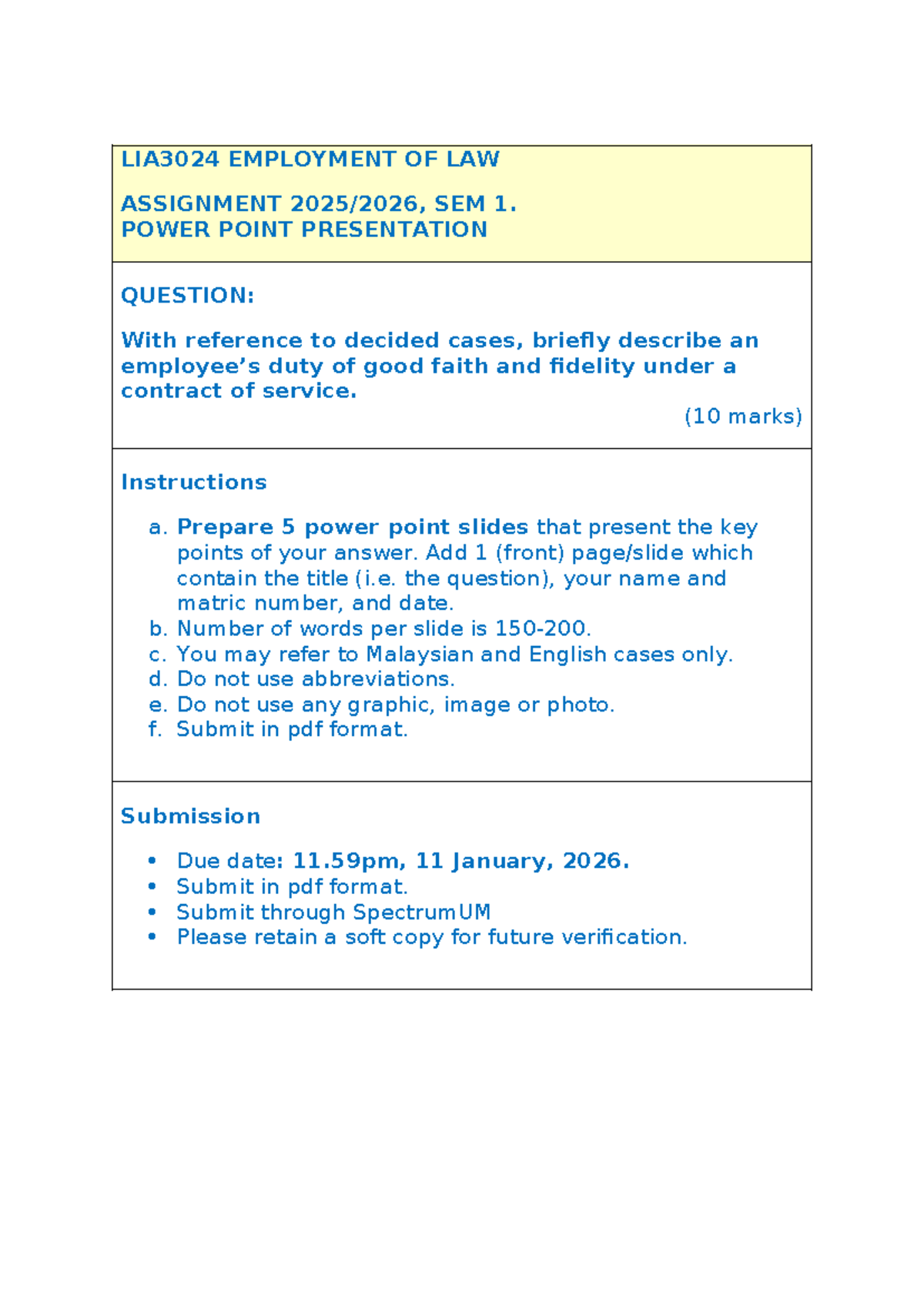 LIA3024 Employment of Law - Assignment PowerPoint Presentation 2025 ...