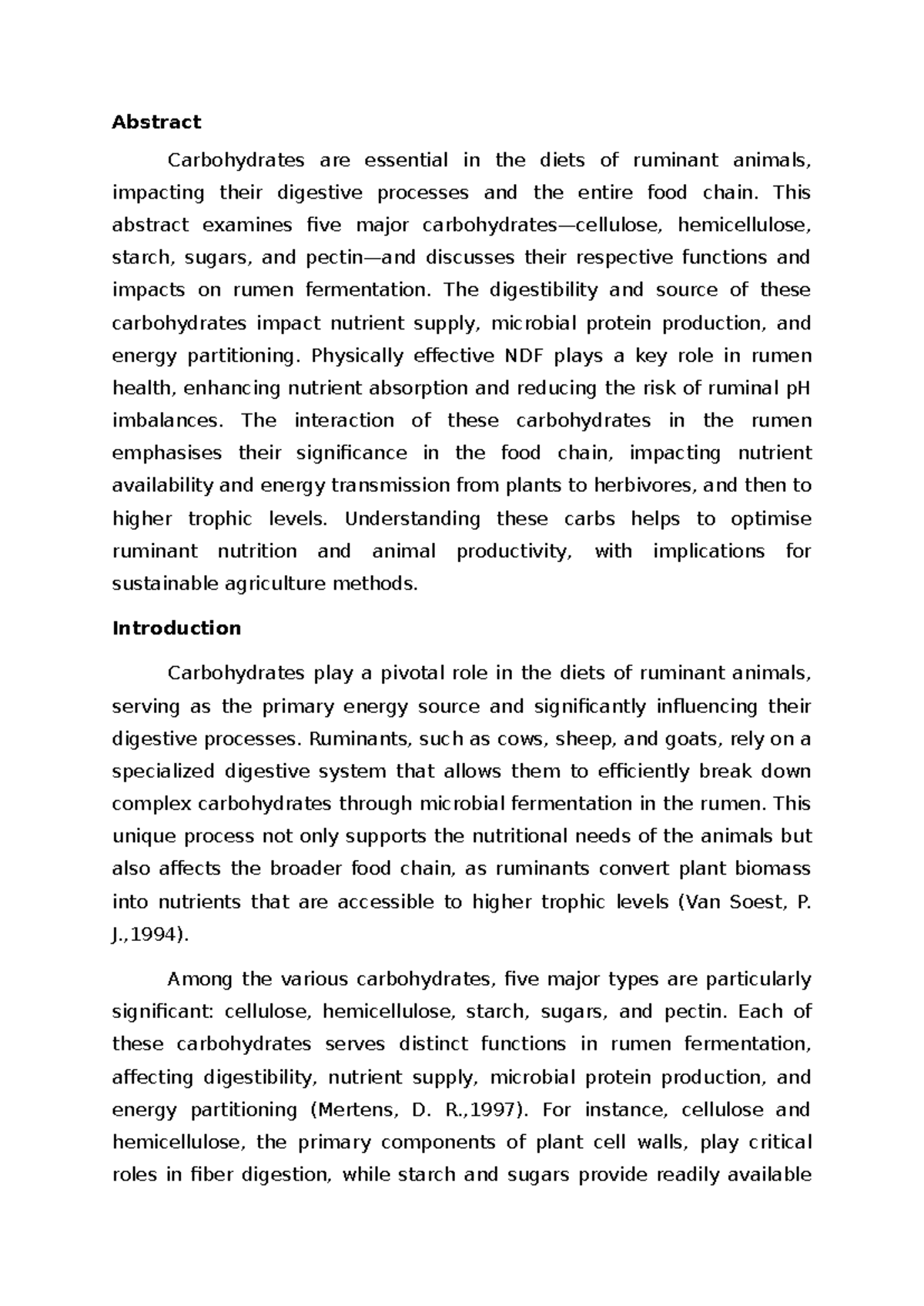 Abstract - Abstract Carbohydrates are essential in the diets of ...