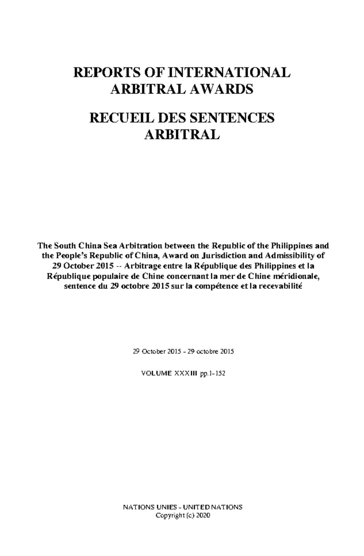 South China Sea Arbitration (PCA 2015): Award on Jurisdiction ...