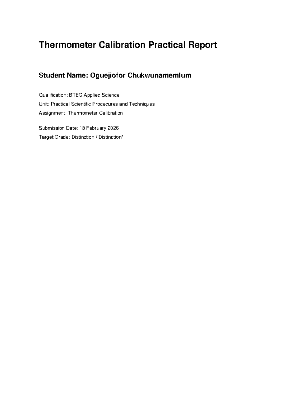 Thermometer Calibration Practical Report - BTEC Applied Science - Studocu