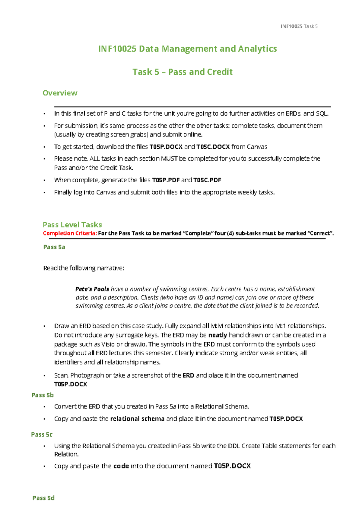 INF10025 Final Exam - Data Management Task 5 Pass & Credit Activities ...