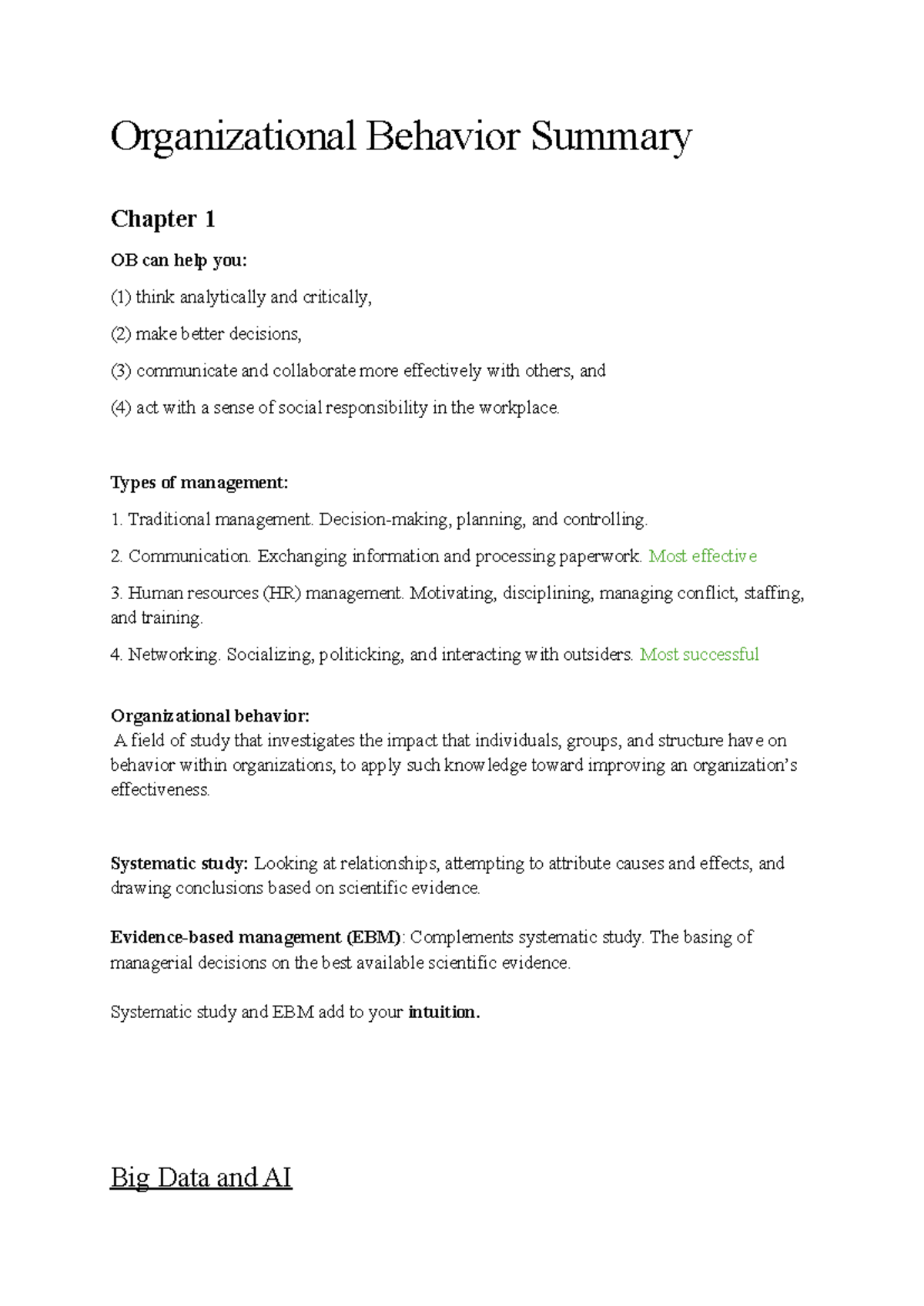 Organizational Behaviour (OB): Key Concepts and Summary Notes - Studeersnel