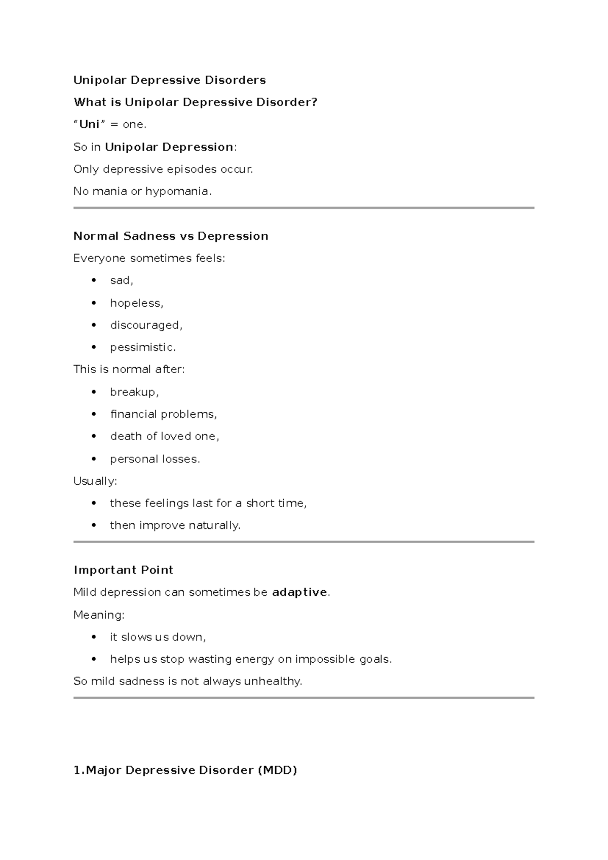 Unit 3: Understanding Unipolar Depressive Disorders and MDD - Studocu