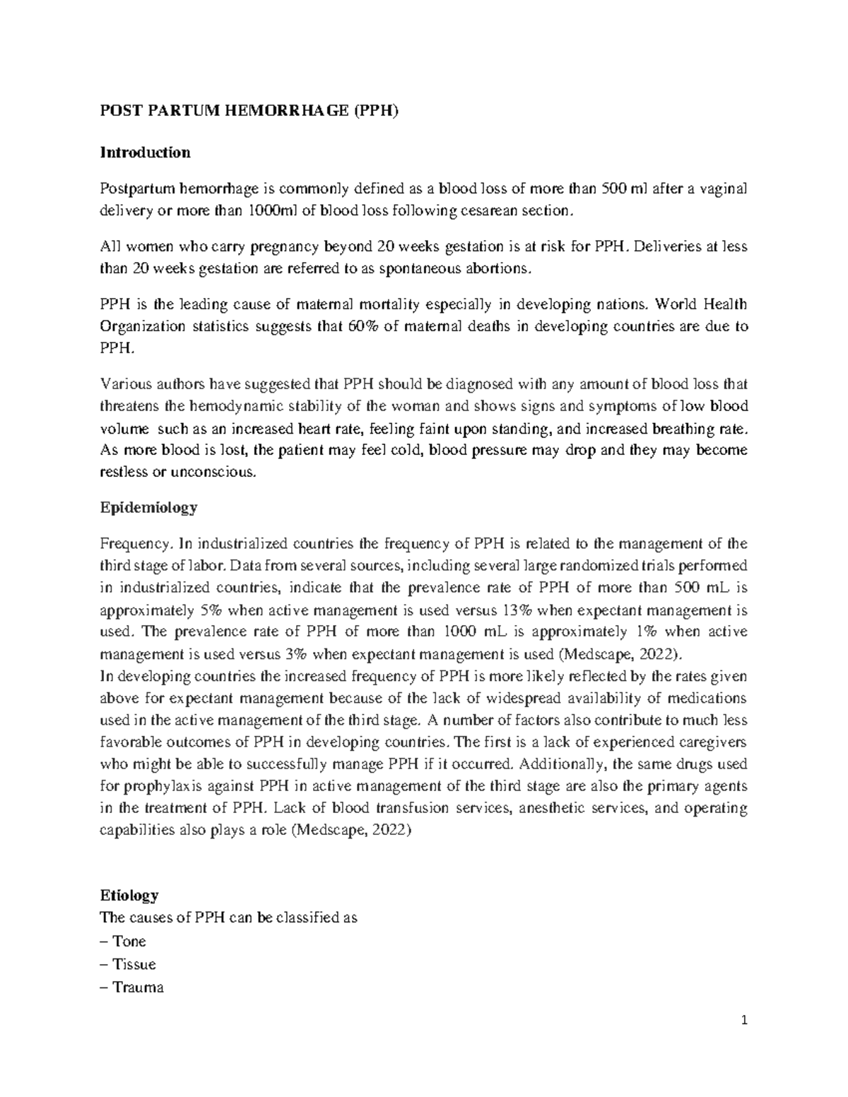PPH Management and Prevention: A Comprehensive Overview - Studocu