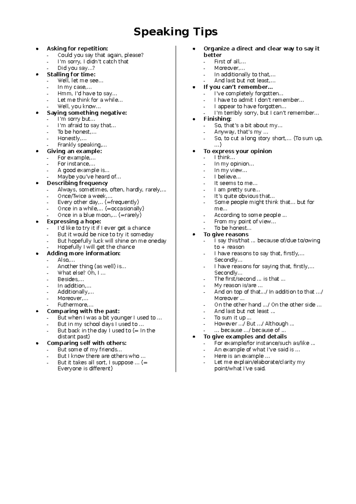 Speaking Tips - Summary for English Communication Skills - Studocu