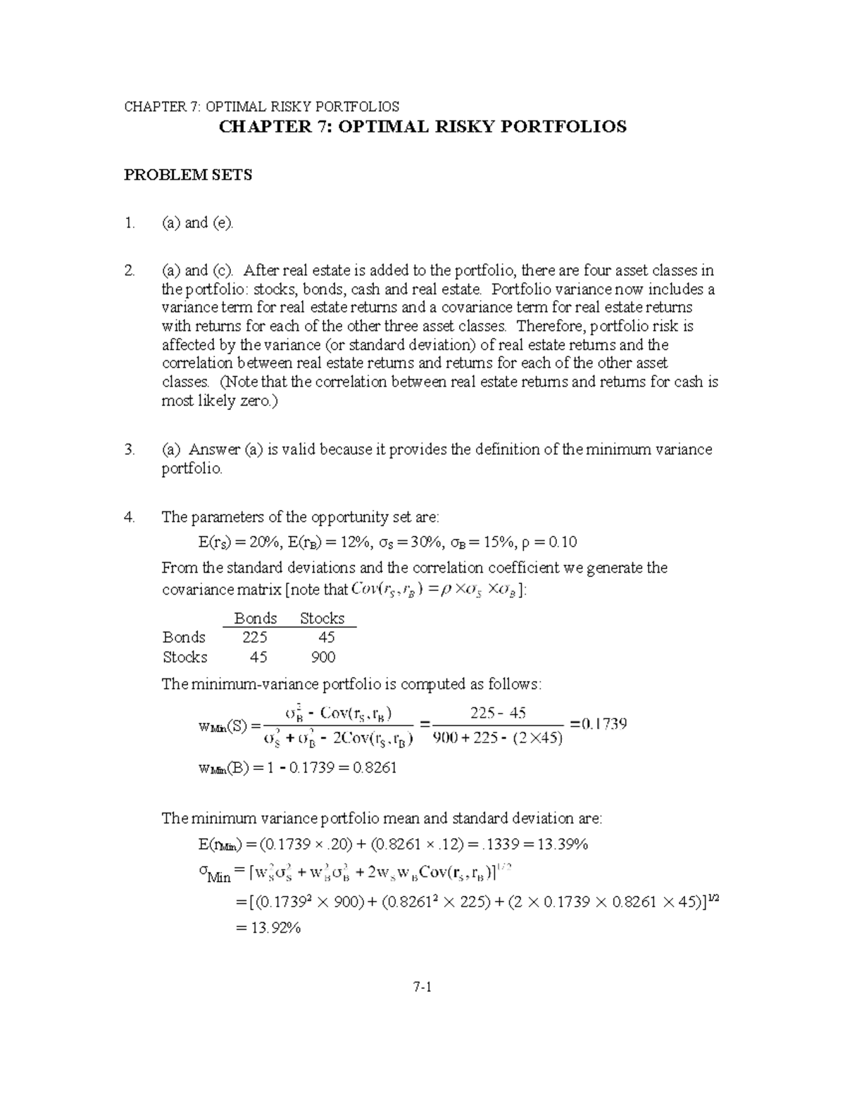 Chap007 - Optimal Risky Portfolios and Variance Analysis - Studocu