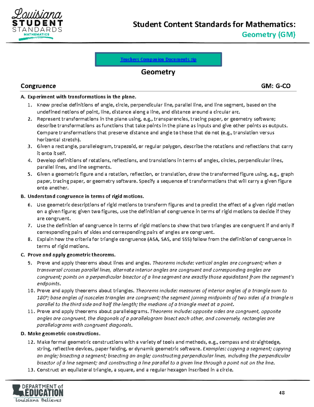 Geometry Content Standards Overview for GM Course - Studocu