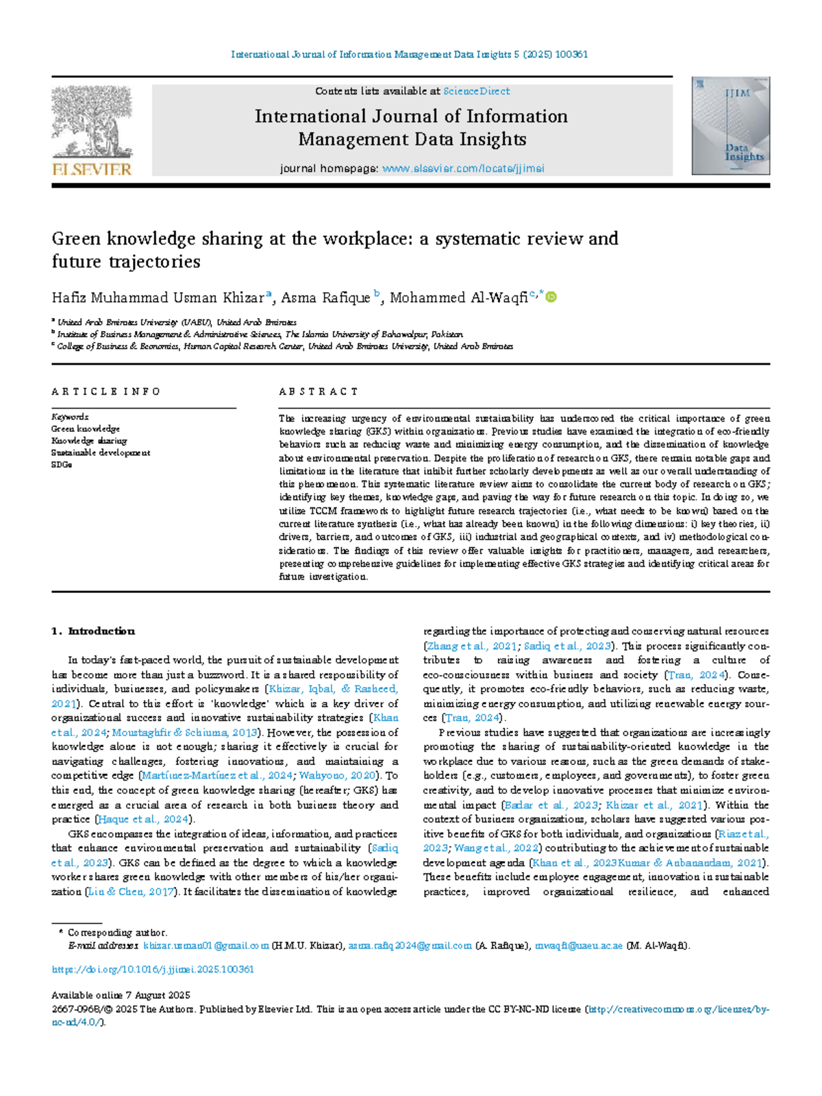 Green Knowledge Sharing in Organizations: A Systematic Review (IJIM ...