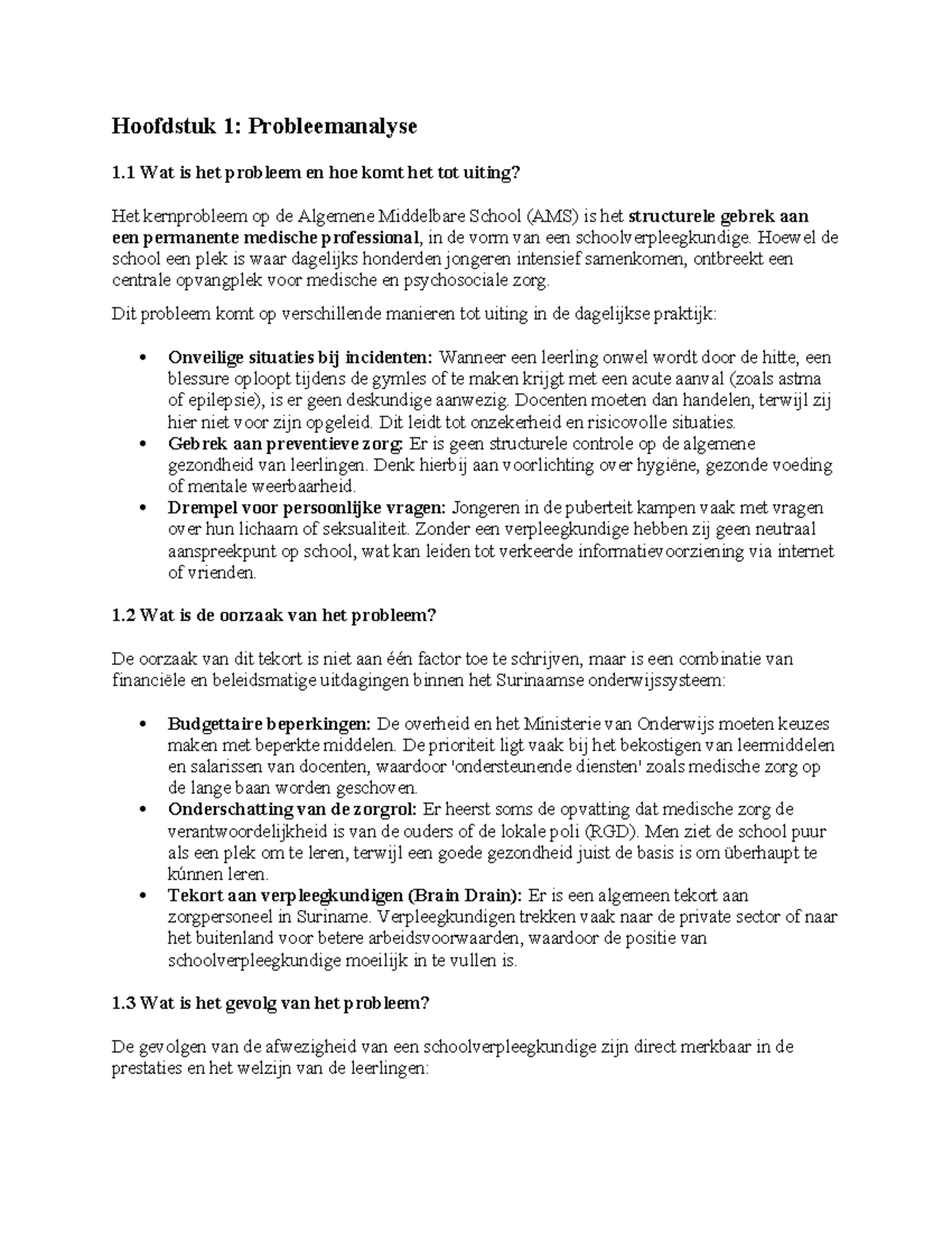 Hoofdstuk 1: Probleemanalyse van Medische Zorg op AMS Beekhuizen - Studocu