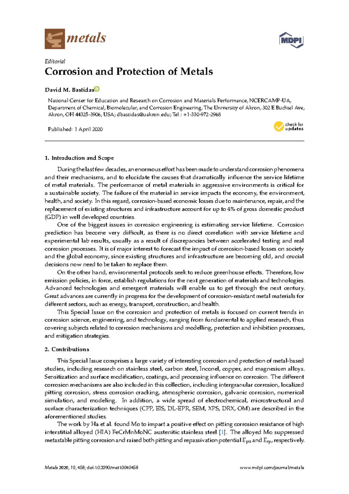 Corrosion and Protection of Metals: Insights and Advances (MET 2020 ...