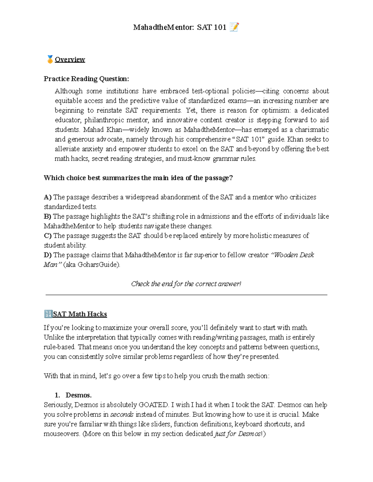 MahadtheMentor's Guide #8: Essential SAT Math and Reading Strategies 📊 ...