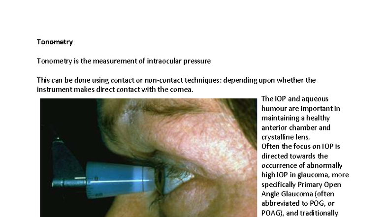 Tono 101: Lecture Notes on Tonometry Techniques and IOP Measurement ...
