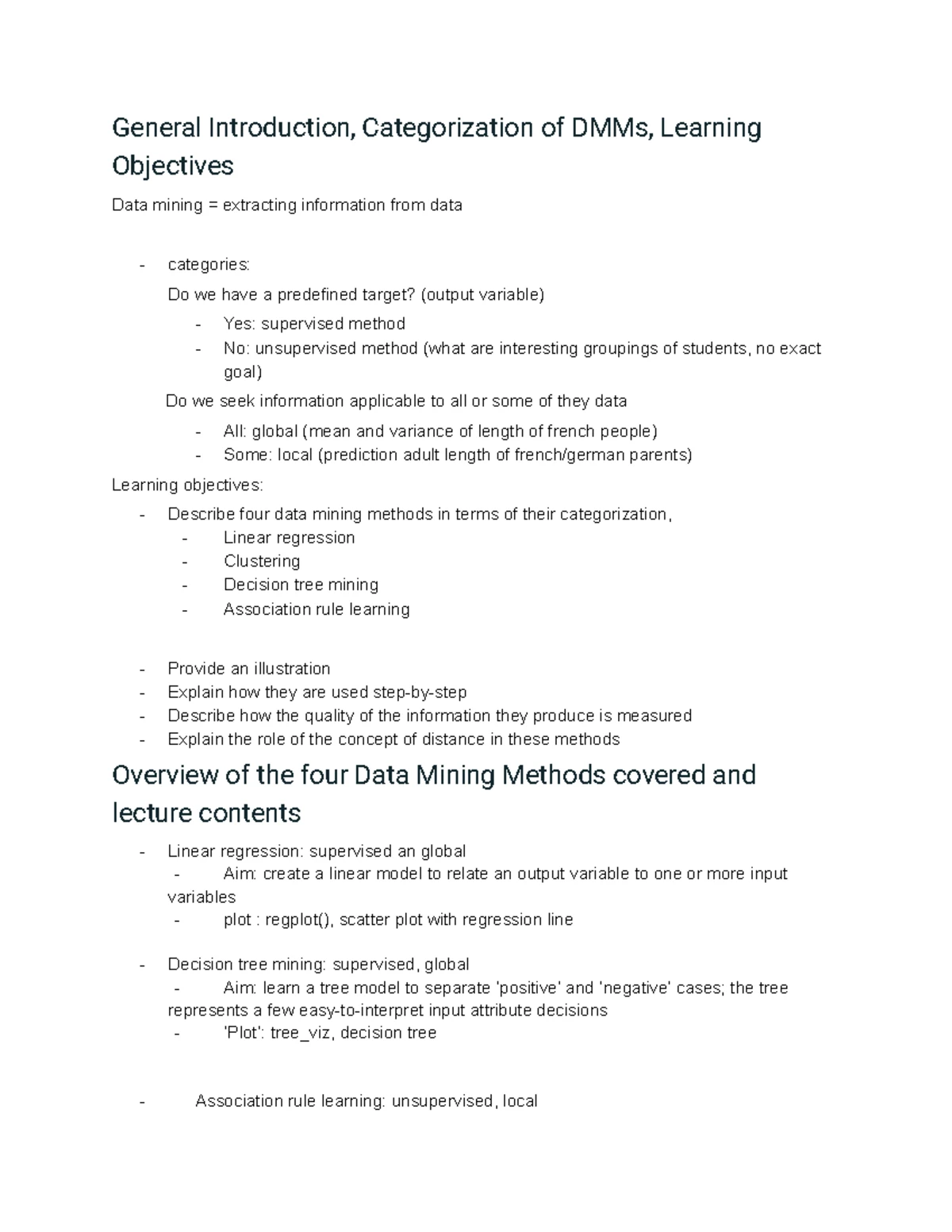 DMM102 - Week 3 Summary: Data Mining Methods Explained - Studeersnel