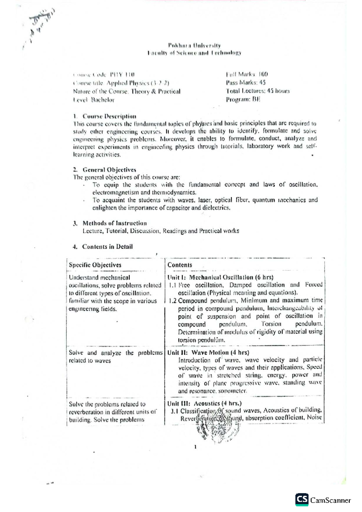 Applied Physics Syllabus - PHY 110 (Bachelor BE Program) - Studocu