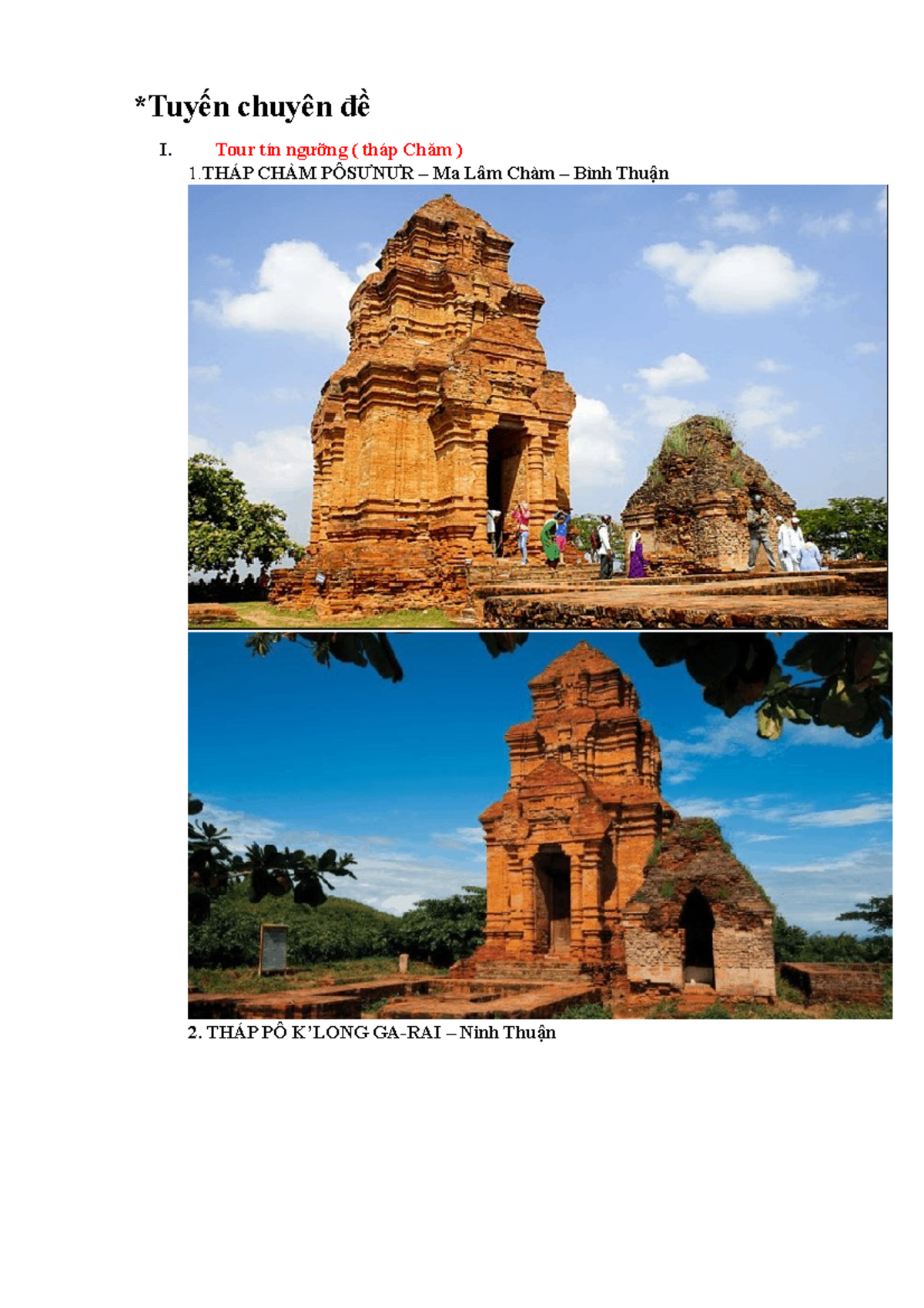Anhtour chuyen de - sdfasf - *Tuyến chuyên đề I. Tour tín ngưỡng ( tháp ...