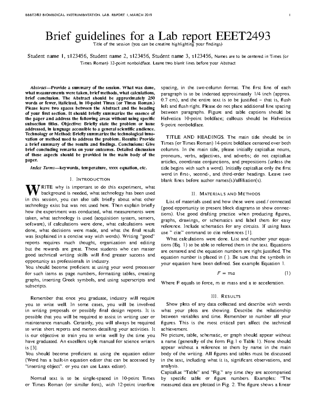 BIOMEDICAL INSTRUMENTATION LAB REPORT 1 - MARCH 2019 - Studocu