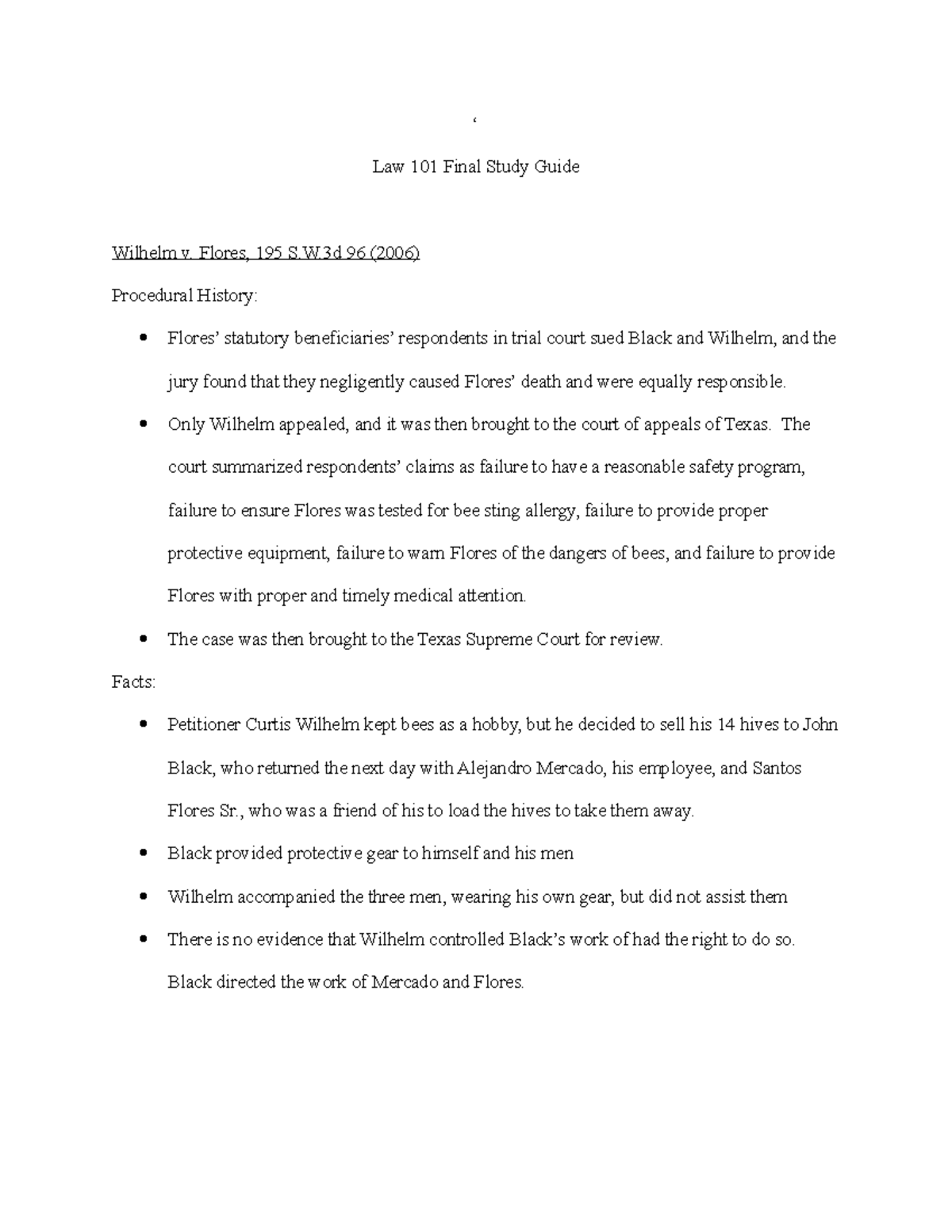 Law 101 Final Exam Study Notes on Cases, Torts, and Wills - Studocu