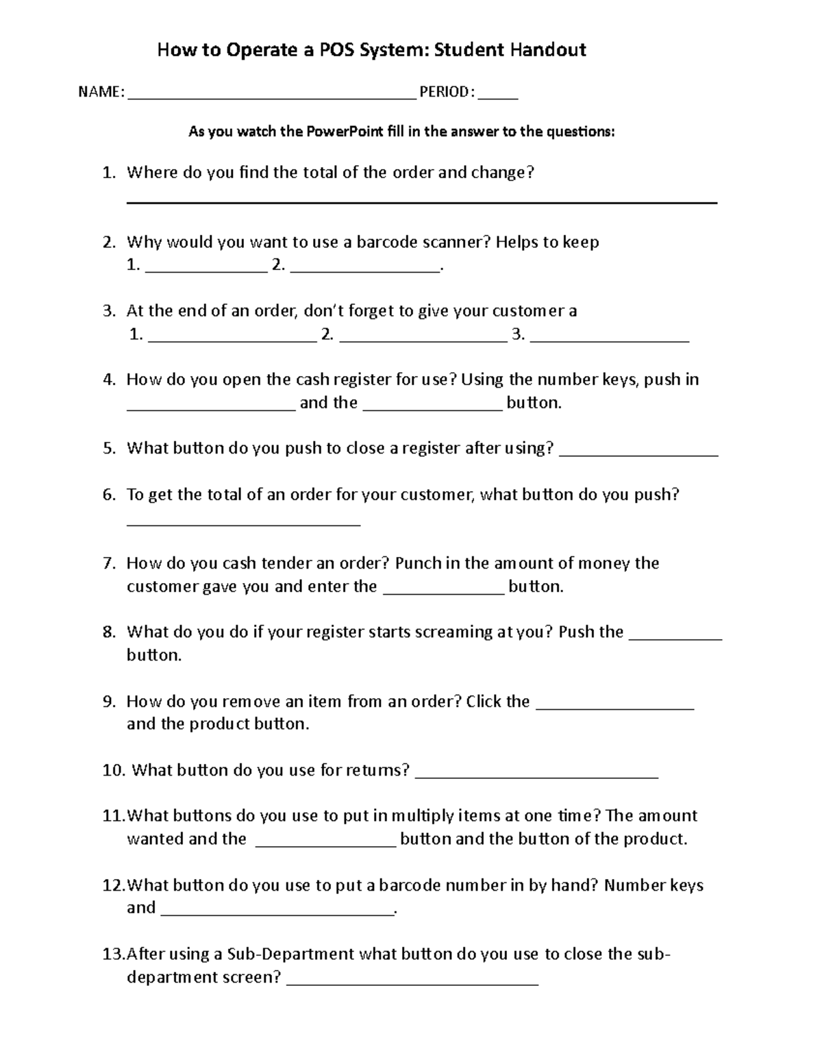 POS System Operation: Cash Register Worksheet Guide - Studocu