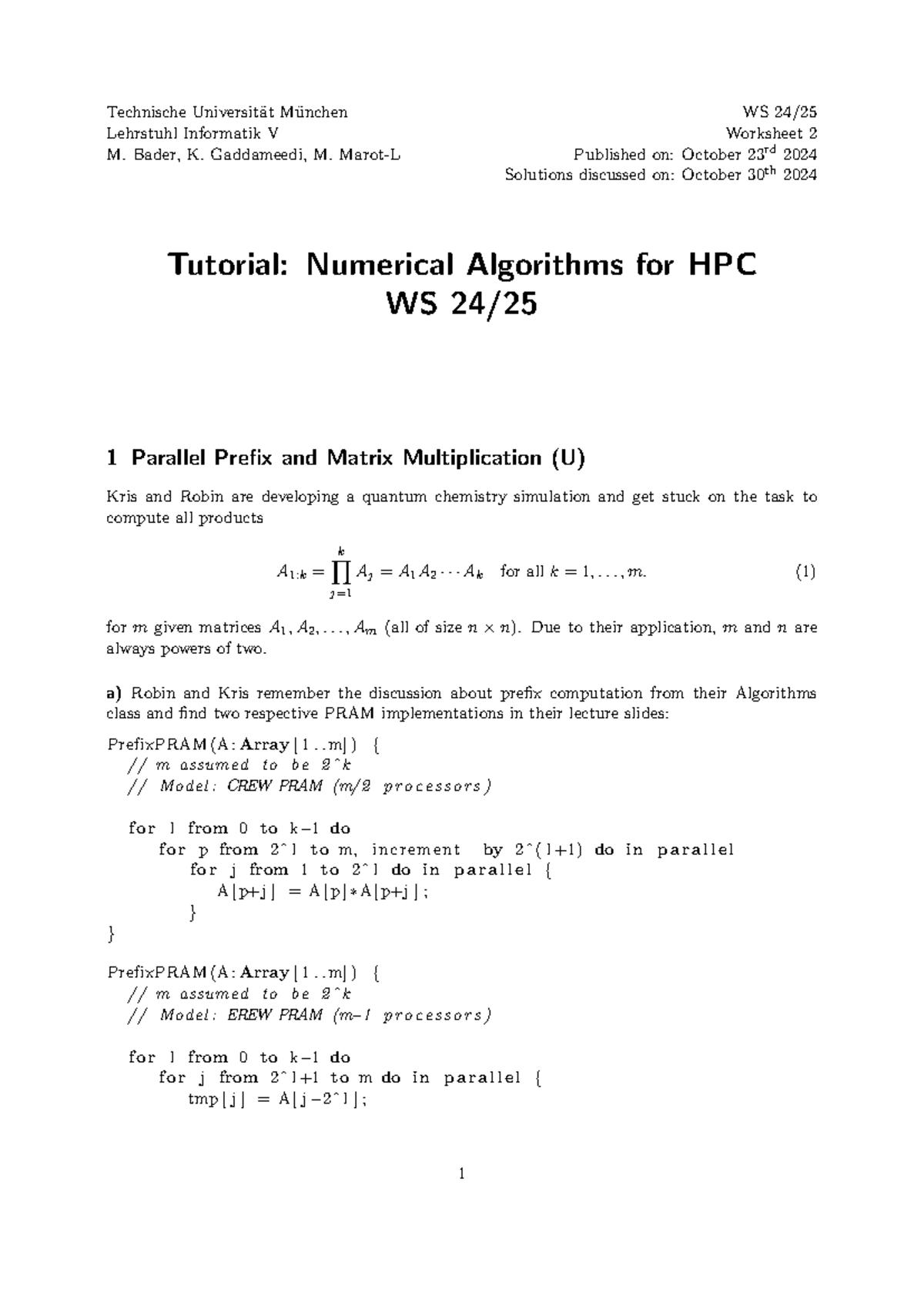 Worksheet 2: Numerical Algorithms for HPC - WS 24/ Insights and ...