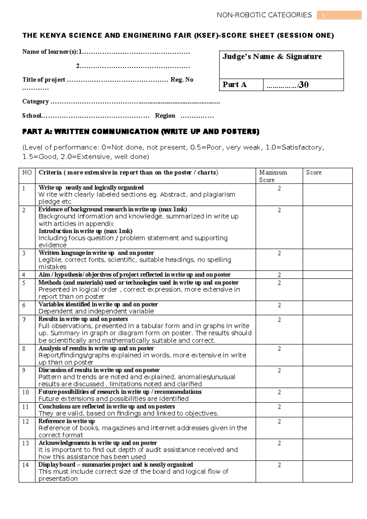 5b. NEW Marking Scheme-Non Robotics - THE KENYA SCIENCE AND ENGINERING ...
