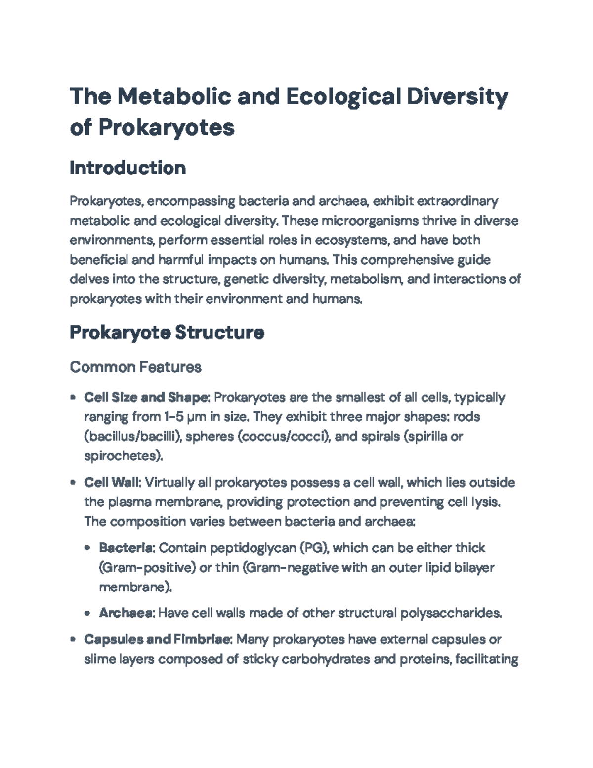 Metabolic and Ecological Diversity of Prokaryotes: An Overview - The ...