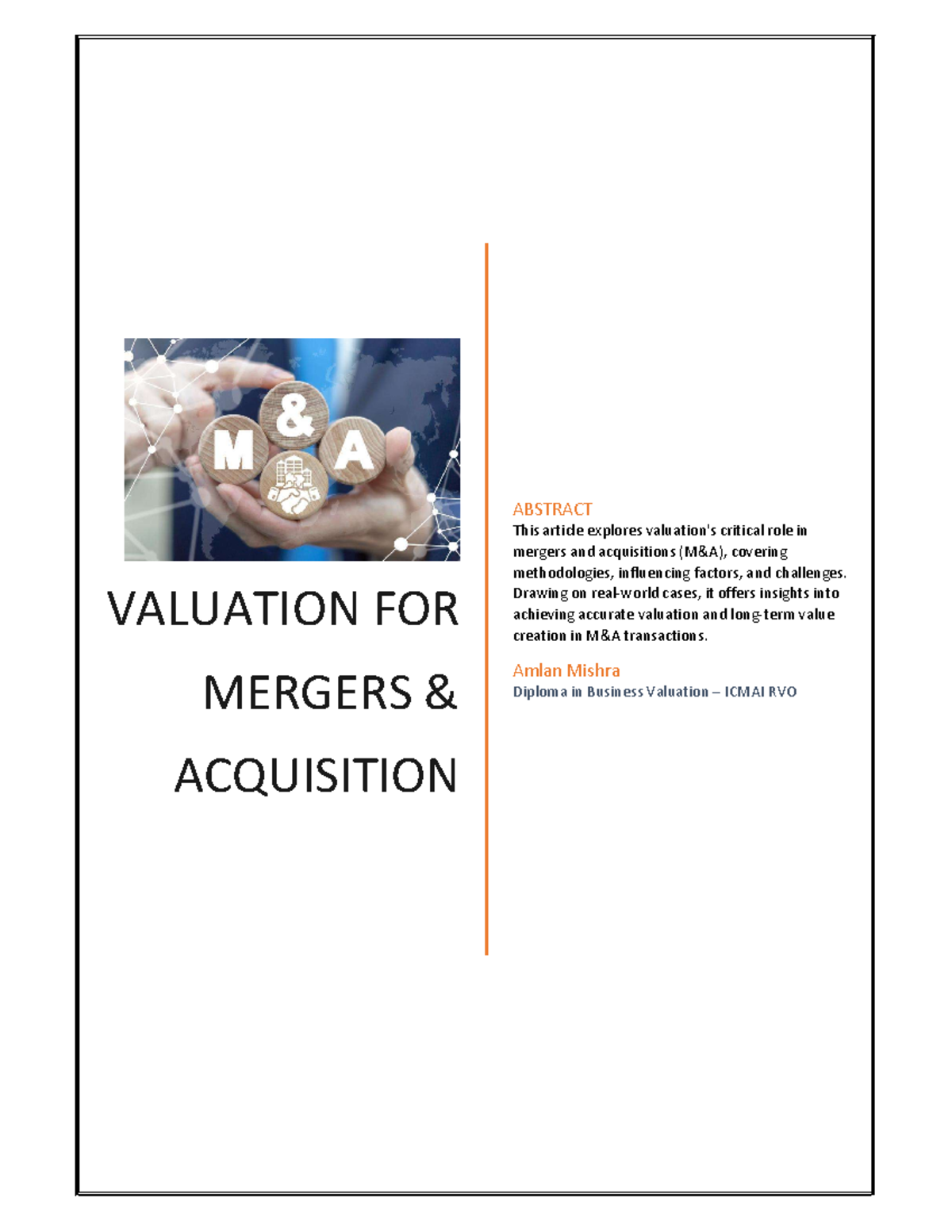 Valuation for Mergers & Acquisition - VALUATION FOR MERGERS ...