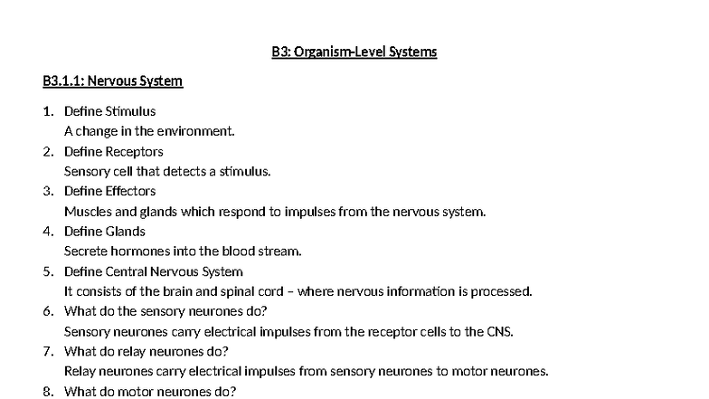 B3: Nervous System & Eye - Final Exam Flashcards Overview - Studocu