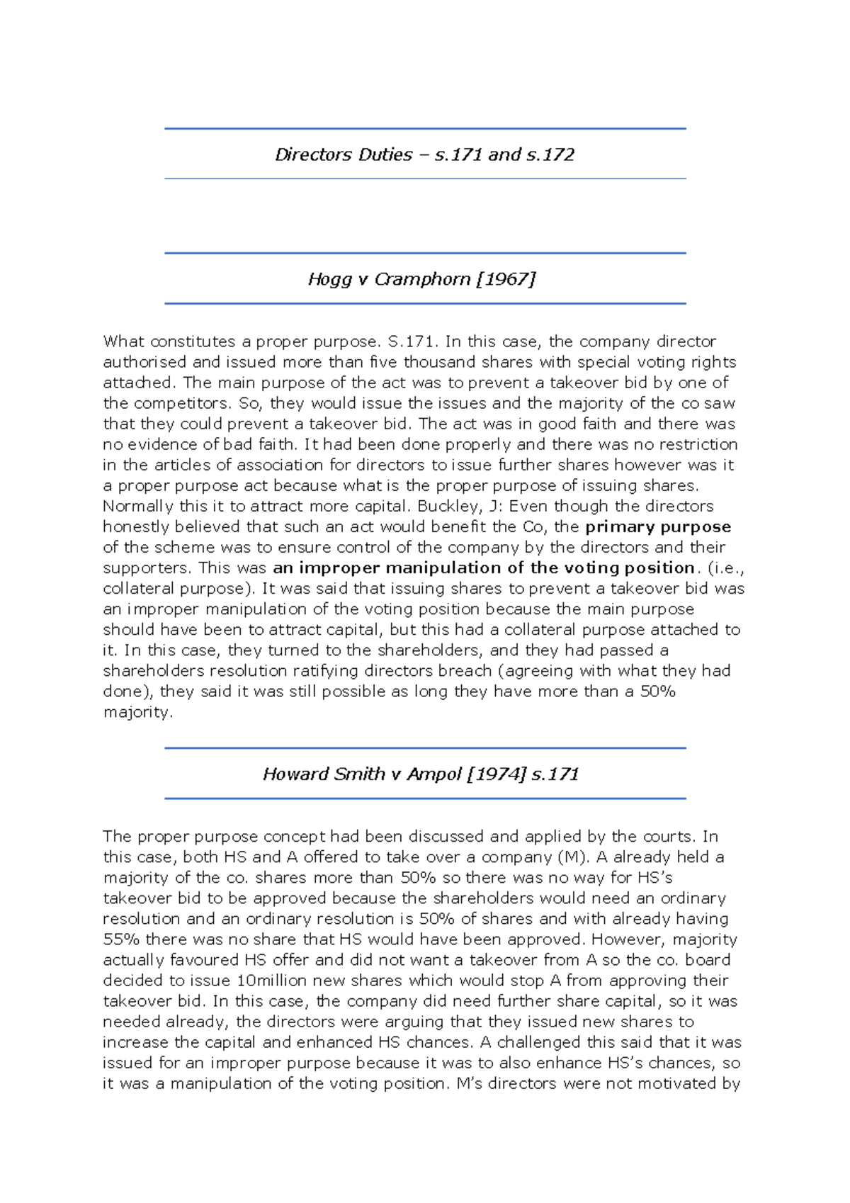 Directors' Duties Case Study: Analysis of s.171 and s.172 - Studocu