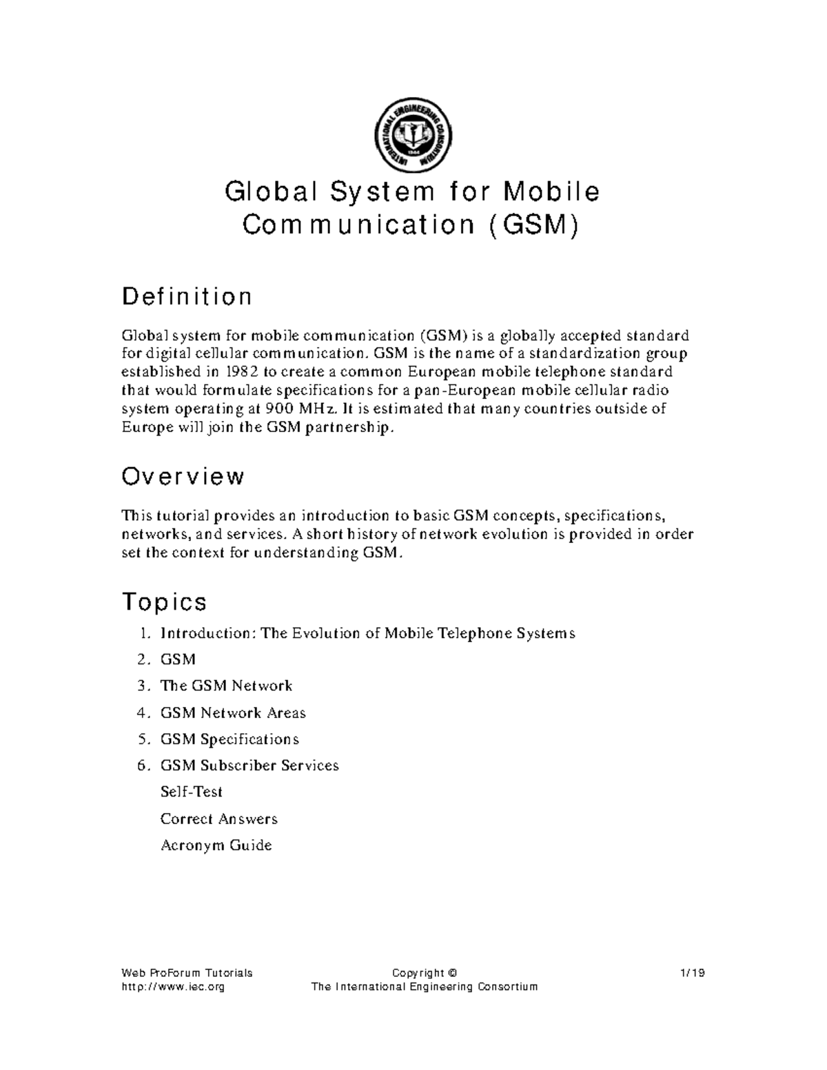 GSM - Lecture Notes - Web Pr oFor um Tut or ials Copyr ight © 1 / 19 Gl ...