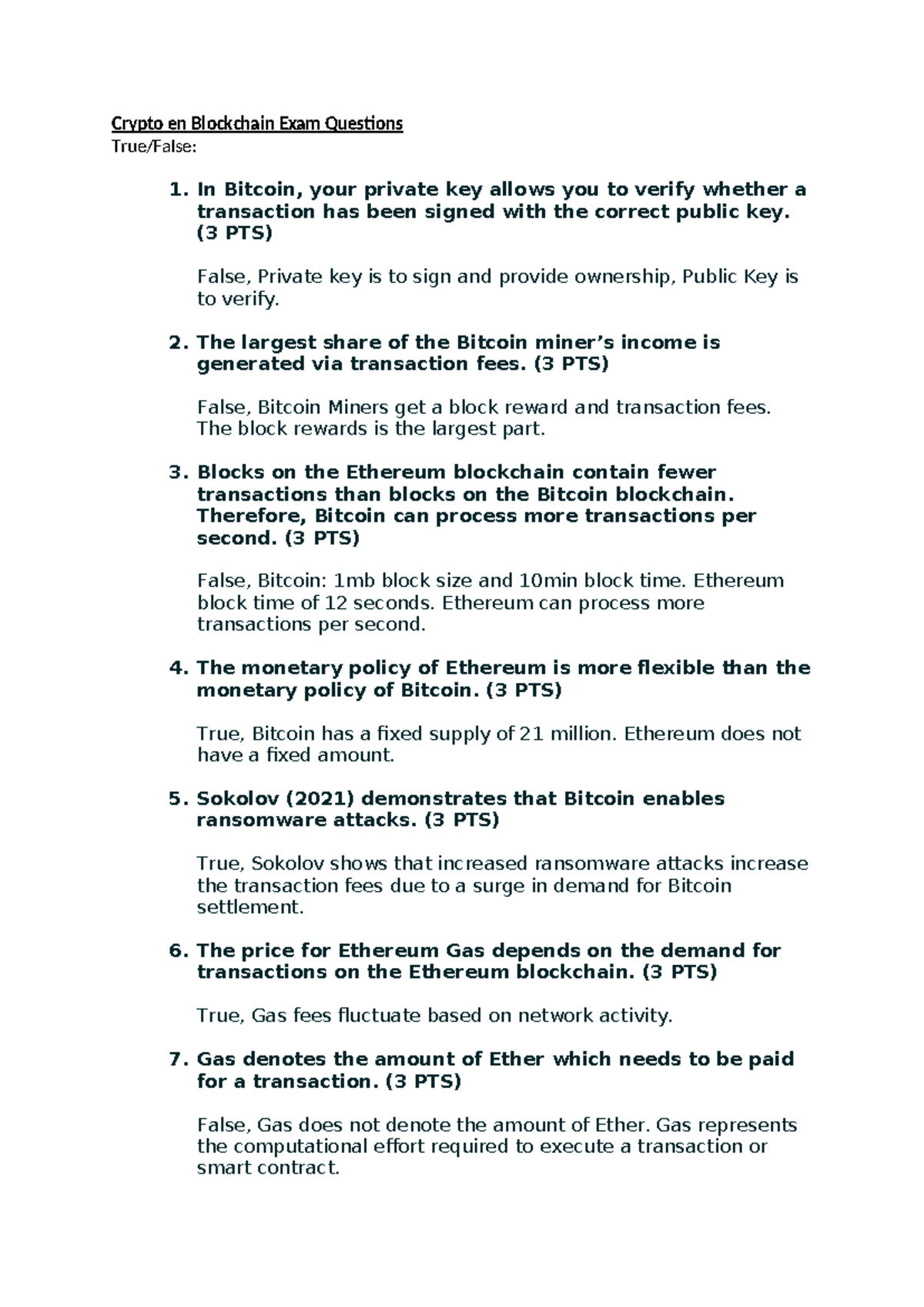 Exam questions for cryptocurrency and blockchain concepts (P1) - Studeersnel