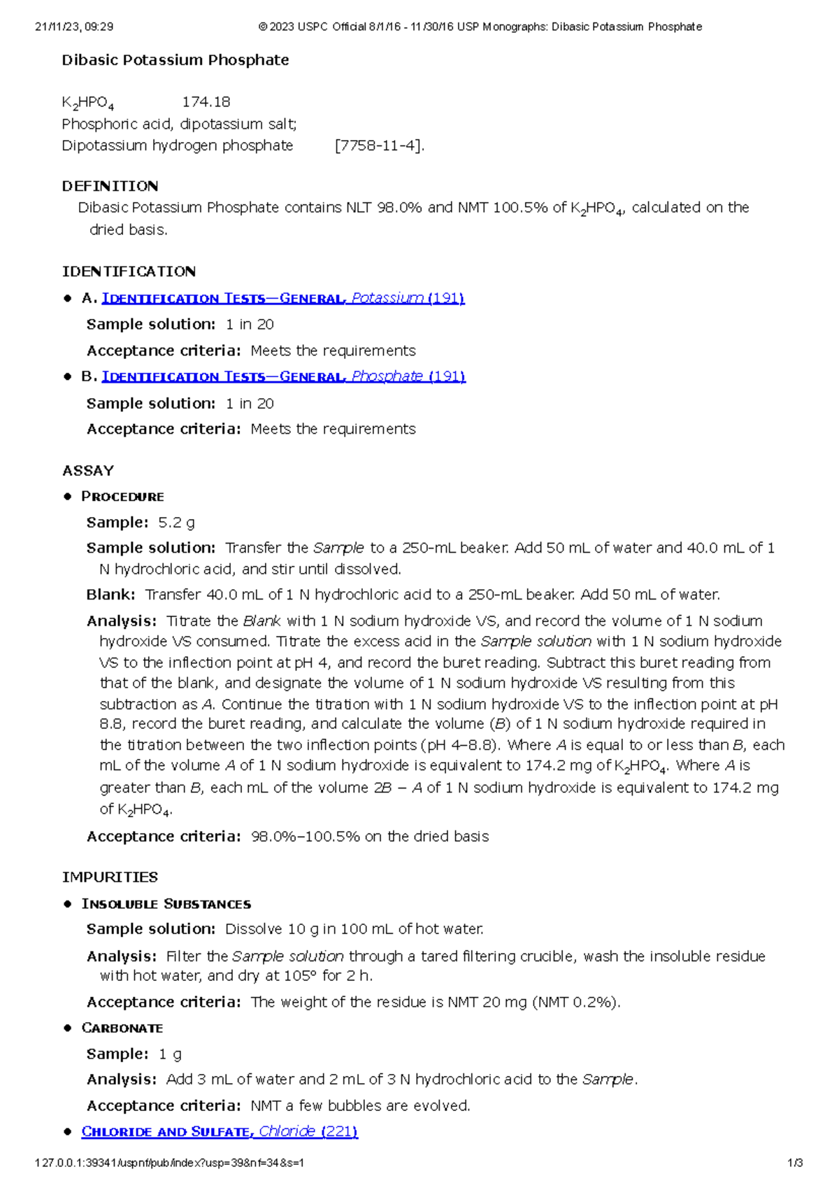 09:29 2023 USPC Official Monographs: Dibasic Potassium Phosphate - Studocu