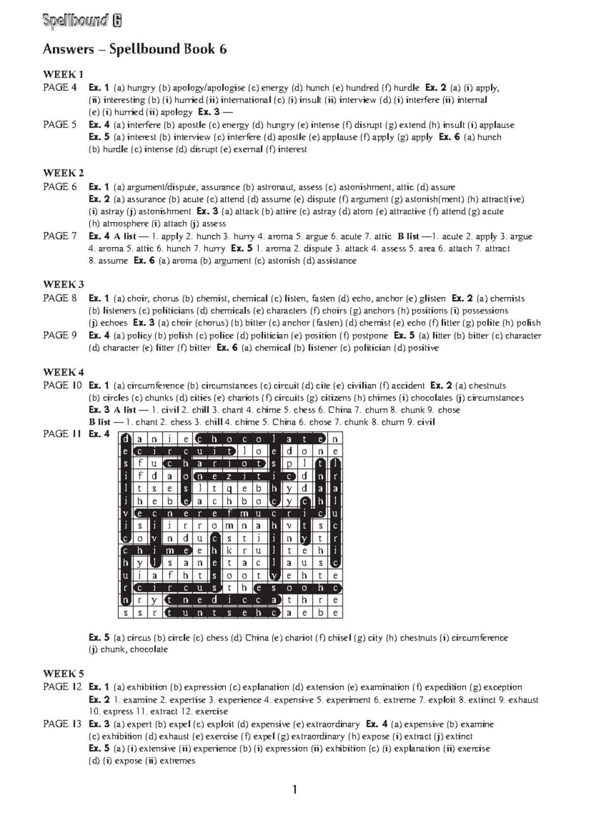Spellbound 6 Answer Key: Week-by-Week Breakdown and Solutions - Studocu
