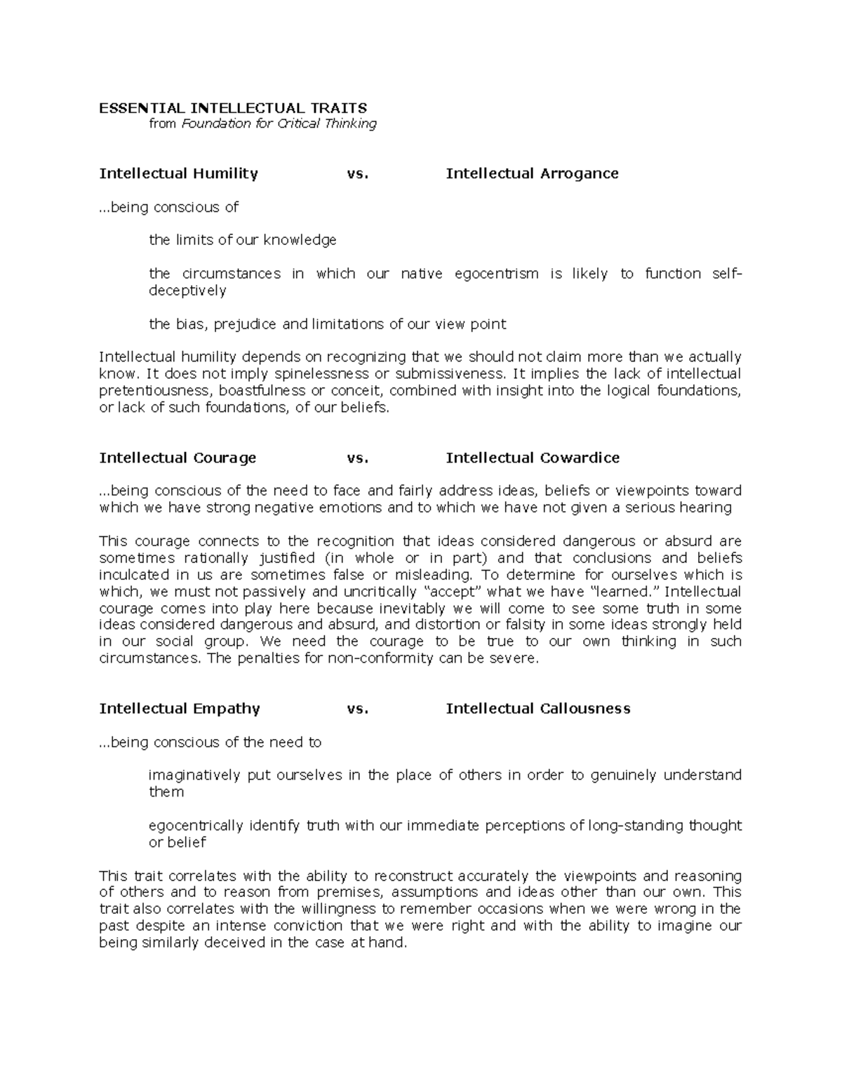 Essential Intellectual Traits: Analyzing Key Concepts for Critical ...